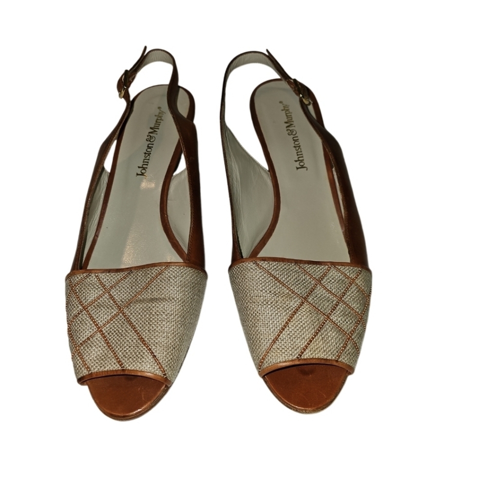 Johnson & Murphy VTG Peep Toe Sling Back 60s All Leather Italy 8.5